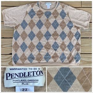 Pendleton Plus Size 2X Merino Wool Knit Short Sleeve Argyle Sweater Portland